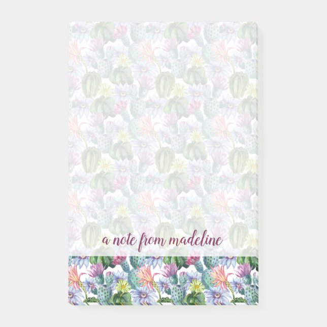 Notas Post-it® Modelo pintado a mano del cactus de la acuarela (Anverso)