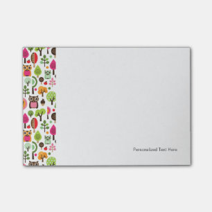 Notas Post-it® modelo retro del búho del árbol rosado de la hoj