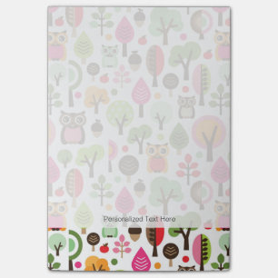 Notas Post-it® modelo retro del búho del árbol rosado de la hoj