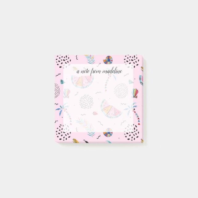 Notas Post-it® Modelo rosado tropical del estilo de Memphis (Anverso)