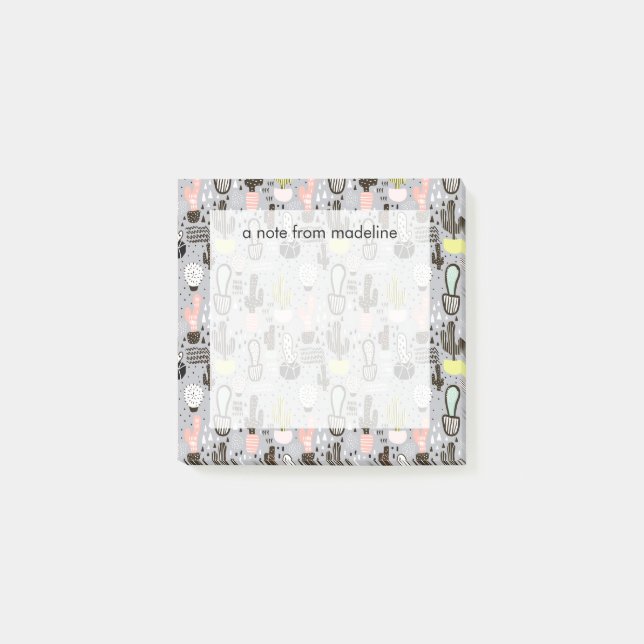 Notas Post-it® Modelo texturizado dibujado mano del cactus (Anverso)