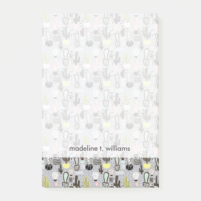 Notas Post-it® Modelo texturizado dibujado mano del cactus (Anverso)