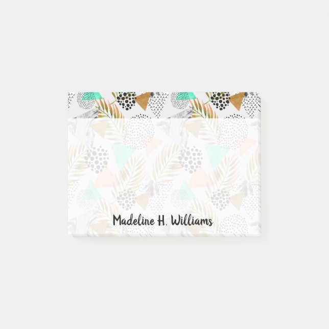 Notas Post-it® Modelo tropical geométrico abstracto de la hoja (Anverso)