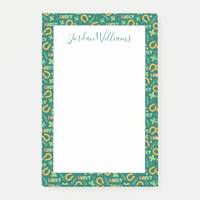 Notas Post-it® Modelo verde AFORTUNADO irlandés (Anverso)
