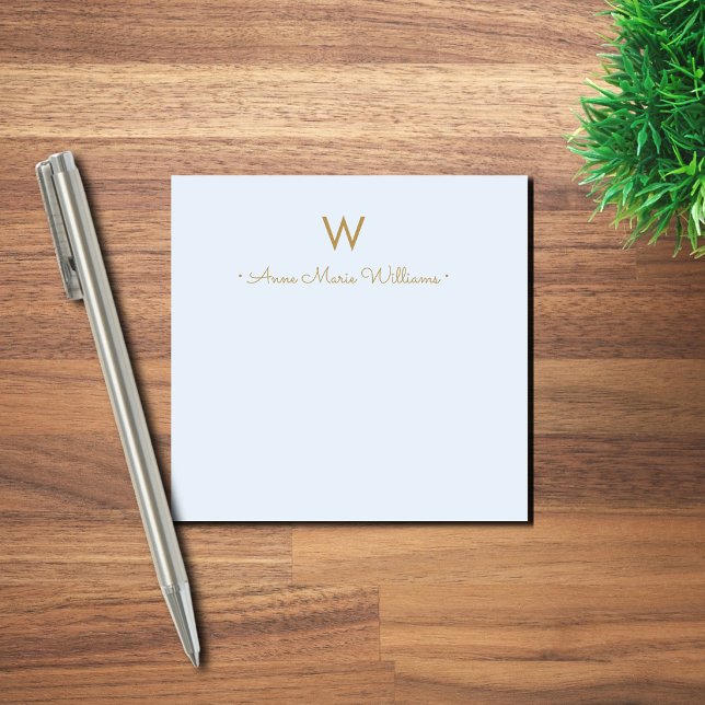 Notas Post-it® Modern Blue Gold Script Monogram (Subido por el creador)