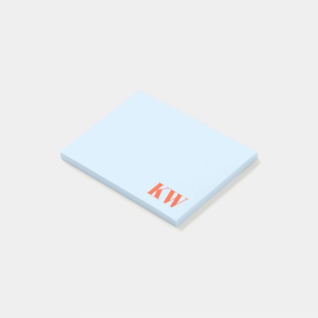 Notas Post-it® Modern Blue Orange Monogram Initials Personalized (En perspectiva)