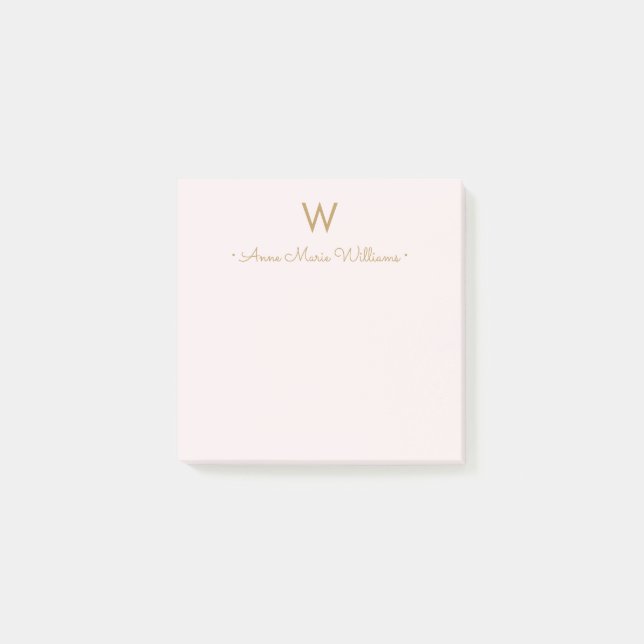 Notas Post-it® Modern Blush Pink Gold Script Monogram (Anverso)