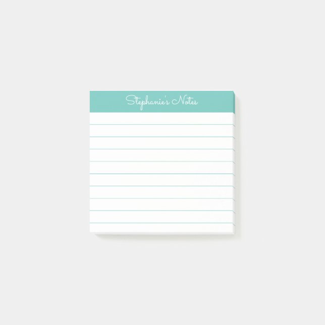 Notas Post-it® Modern Elegant Aqua Personalized Lined (Anverso)
