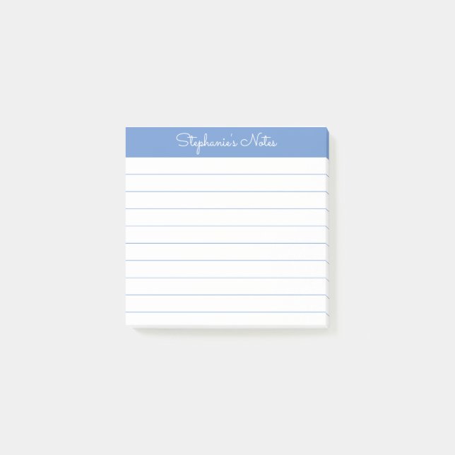 Notas Post-it® Modern Elegant Periwinkle Blue Personalized Lined (Anverso)