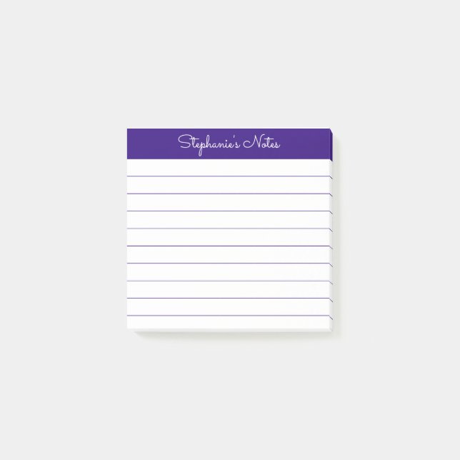 Notas Post-it® Modern Elegant Royal Purple Personalized Lined (Anverso)