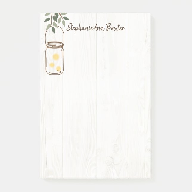Notas Post-it® Modern Mason Jar & Fireflies Rustic Notes (Anverso)