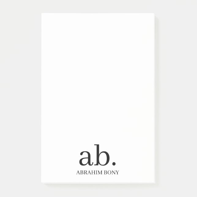 Notas Post-it® Modern Monogram Minimalist Stylish Design (Anverso)