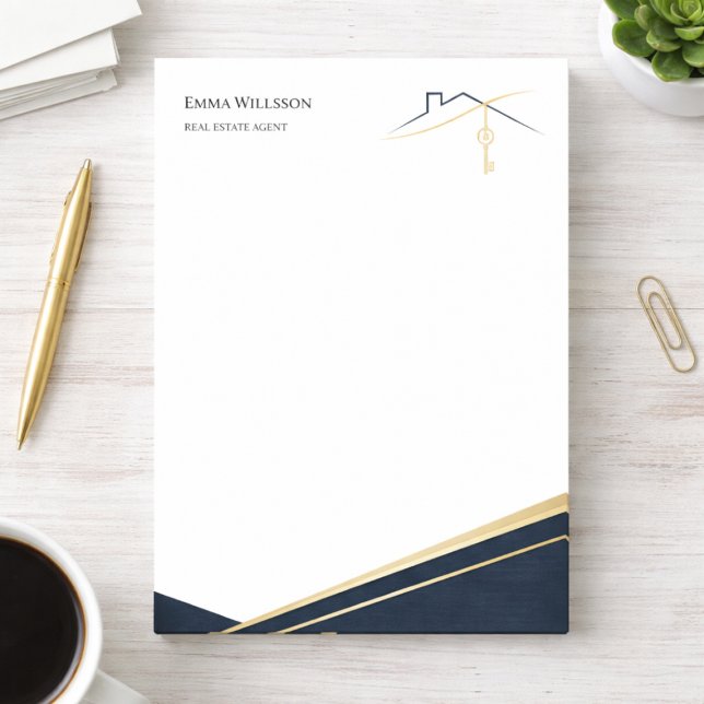 Notas Post-it® Modern Navy Gold Luxury Realtor estate Agent (Subido por el creador)