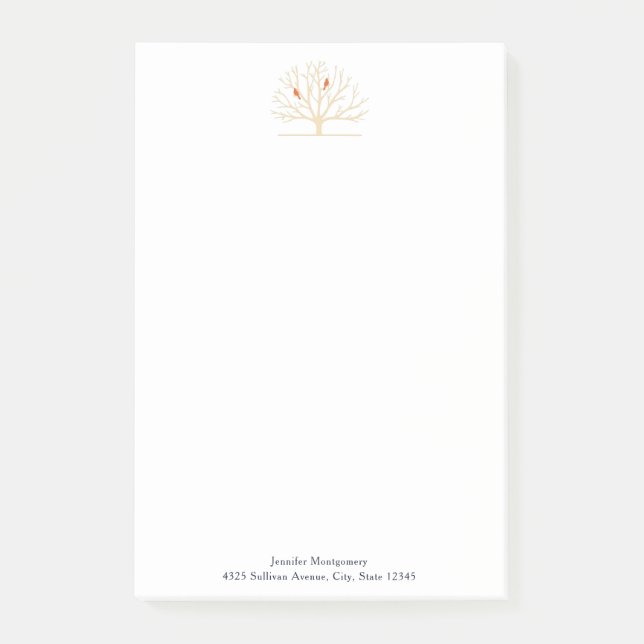 Notas Post-it® Modern Orange Birds in a Large Tree Illustration (Anverso)