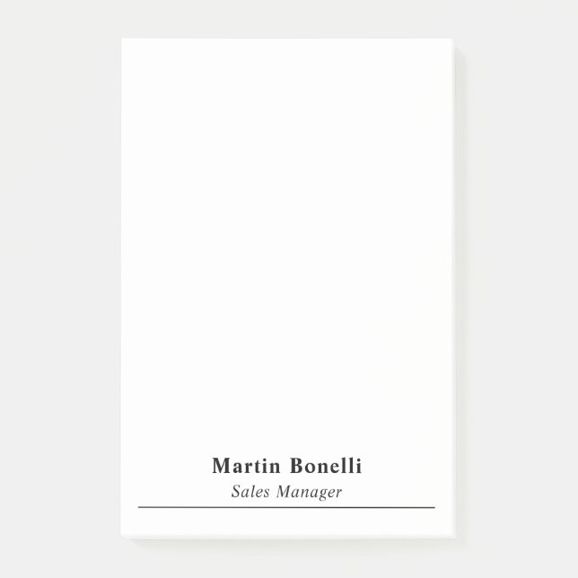 Notas Post-it® Modern Professional Plain Black & White Name Title (Anverso)