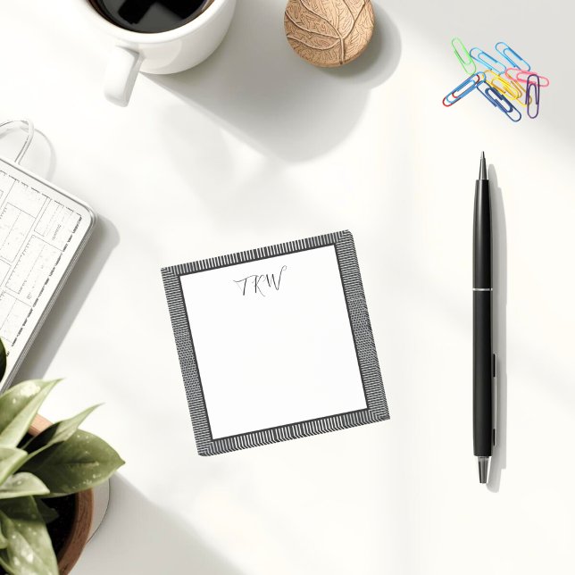 Notas Post-it® Modern Simple Monogrammed Business Black and White (Professional modern style black and white sticky notes for your office)