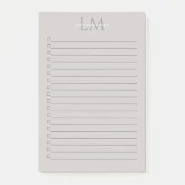 Notas Post-it® Modern Taupe Gray Monogram Stationery