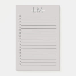 Notas Post-it® Modern Taupe Gray Monogram Stationery