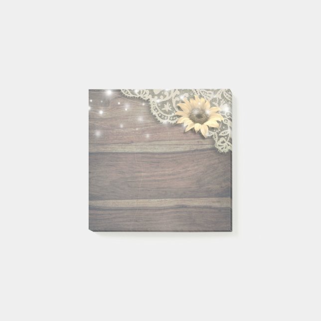 Notas Post-it® Moderna Boda Lace Sunflower Rustic & Wood Lights (Anverso)