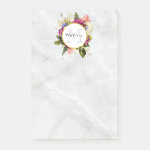 Notas Post-it® Moderno color de agua rosa Floral Bouquet Monogram
