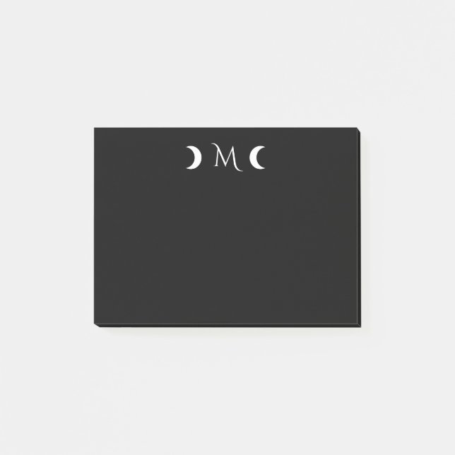 Notas Post-it® Moderno Crescent Moons Monograma Negro (Anverso)