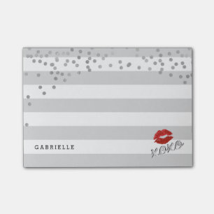 Notas Post-it® Moderno, de plata, rayas y besos