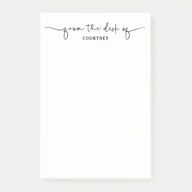 Notas Post-it® Moderno desde la mesa del Black White Script Swash (Anverso)