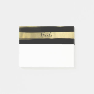 Notas Post-it® Moderno Glam Negro y Dorado Trazo de Pincel Raya C