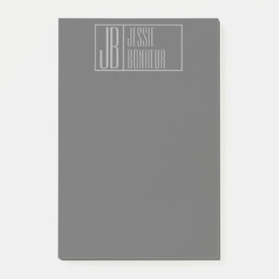 Notas Post-it® Moderno, gris sobre gris oscuro, iniciales y logot