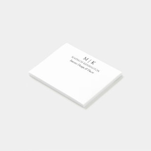 Notas Post-it® Moderno Monograma Minimalista o Agregar logotipo c