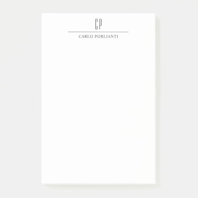 Notas Post-it® Moderno Monogramaje Profesional Simple Nombre (Anverso)
