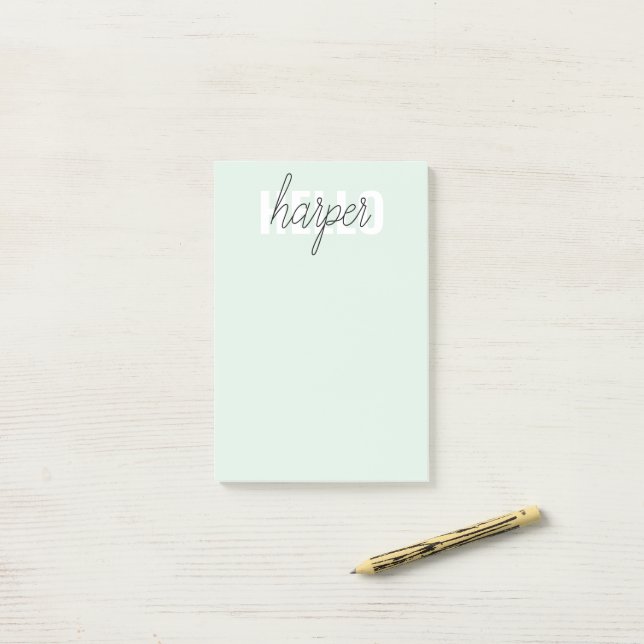 Notas Post-it® Moderno Pastel Mint Hello Y You Name (Escritorio)