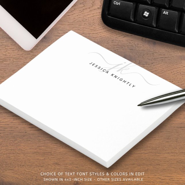 Notas Post-it® Moderno Script Monograma Iniciales Gris Plateado (Subido por el creador)