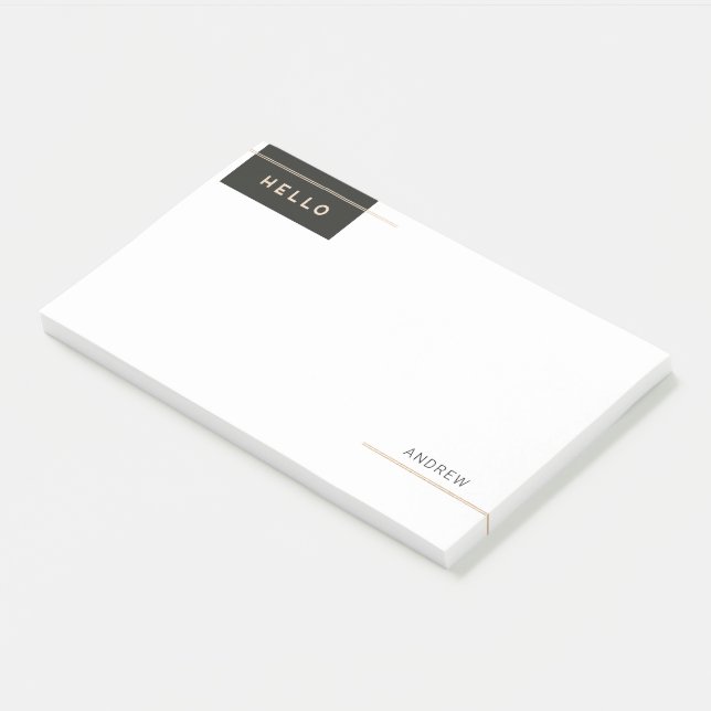 Notas Post-it® Moderno y elegante hola con rayas doradas (En perspectiva)