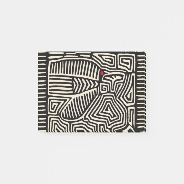 Notas Post-it® Mola Pájaro Indio Kuna de Panamá - Blanco Negro (Anverso)