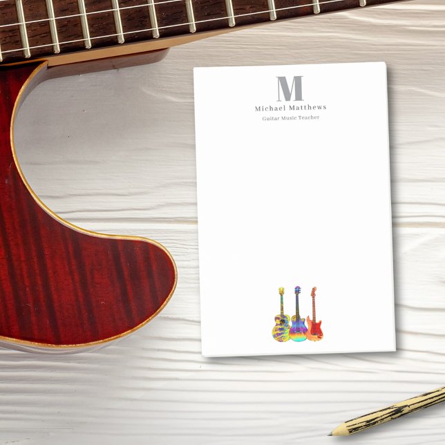 Notas Post-it® Mongrama de Personalizado de negocios de música de (Guitar teacher music business custom monogram post-it notes with colorful guitars)
