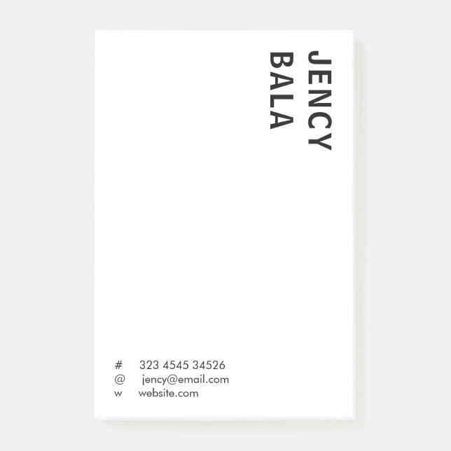 Notas Post-it® Monochrome Modern Minimal Black White Design (Anverso)