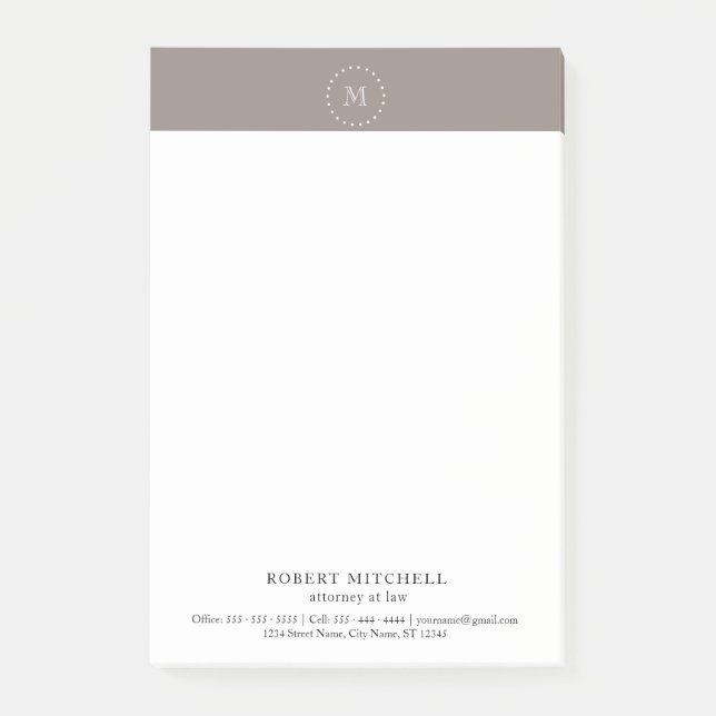 Notas Post-it® Monogram Brown Elegant Professional Post-it® Notes (Anverso)