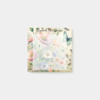 Notas Post-it® Monogram name on vintage watercolor flowers 