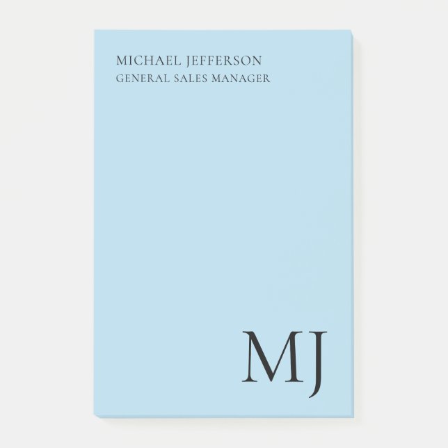 Notas Post-it® Monogram Plain Blue Trendy Business (Anverso)