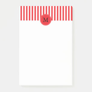 Notas Post-it® Monogram Red and White Stripes Pattern