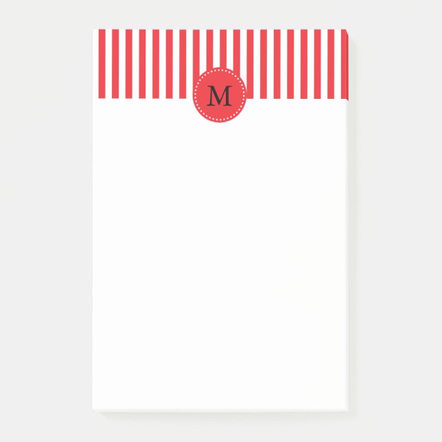 Notas Post-it® Monogram Red and White Stripes Pattern (Anverso)