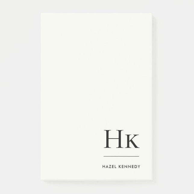 Notas Post-it® Monogram Simple Modern Ivory White Monogrammed (Anverso)