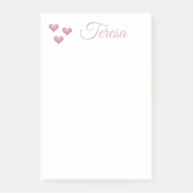 Notas Post-it® MONOGRAM WATERCOLOR HEARTS Post-it Notes (Anverso)