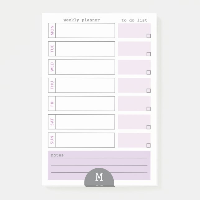 Notas Post-it® Monogram Weekly Planner Lilac publica (Anverso)