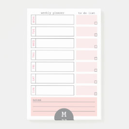 Notas Post-it® Monogram Weekly Planner Peony Post señala
