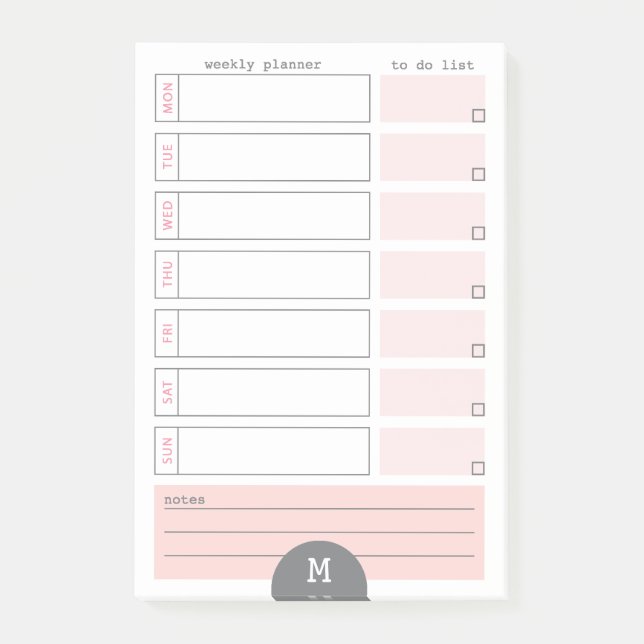 Notas Post-it® Monogram Weekly Planner Peony Post señala (Anverso)