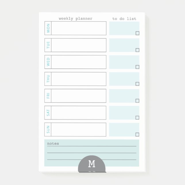 Notas Post-it® Monogram Weekly Planner Verde azulado publica (Anverso)