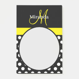 Notas Post-it® Monograma amarillo Polka blanco negro punto