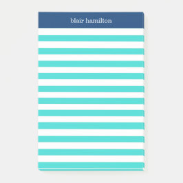 Notas Post-it® Monograma Azul Bonito Rayado